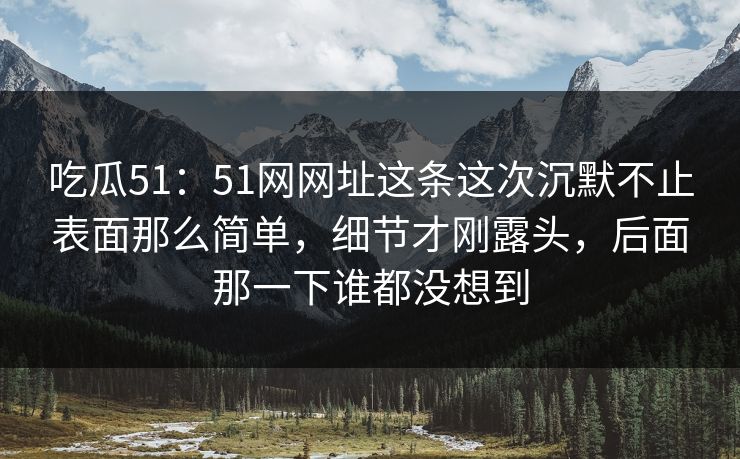 吃瓜51：51网网址这条这次沉默不止表面那么简单，细节才刚露头，后面那一下谁都没想到