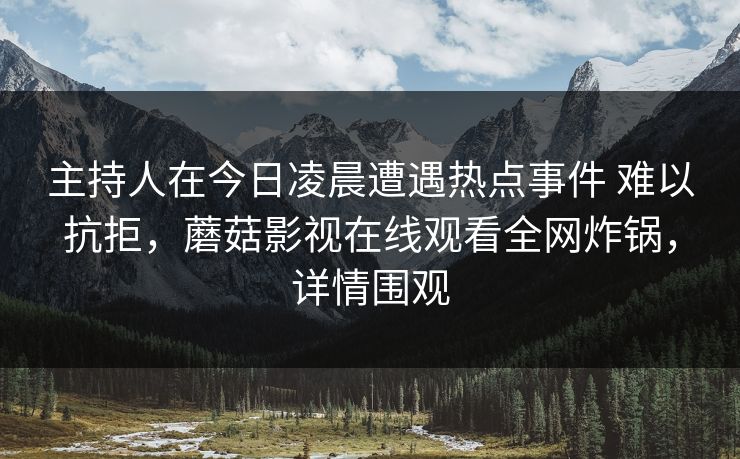 主持人在今日凌晨遭遇热点事件 难以抗拒，蘑菇影视在线观看全网炸锅，详情围观